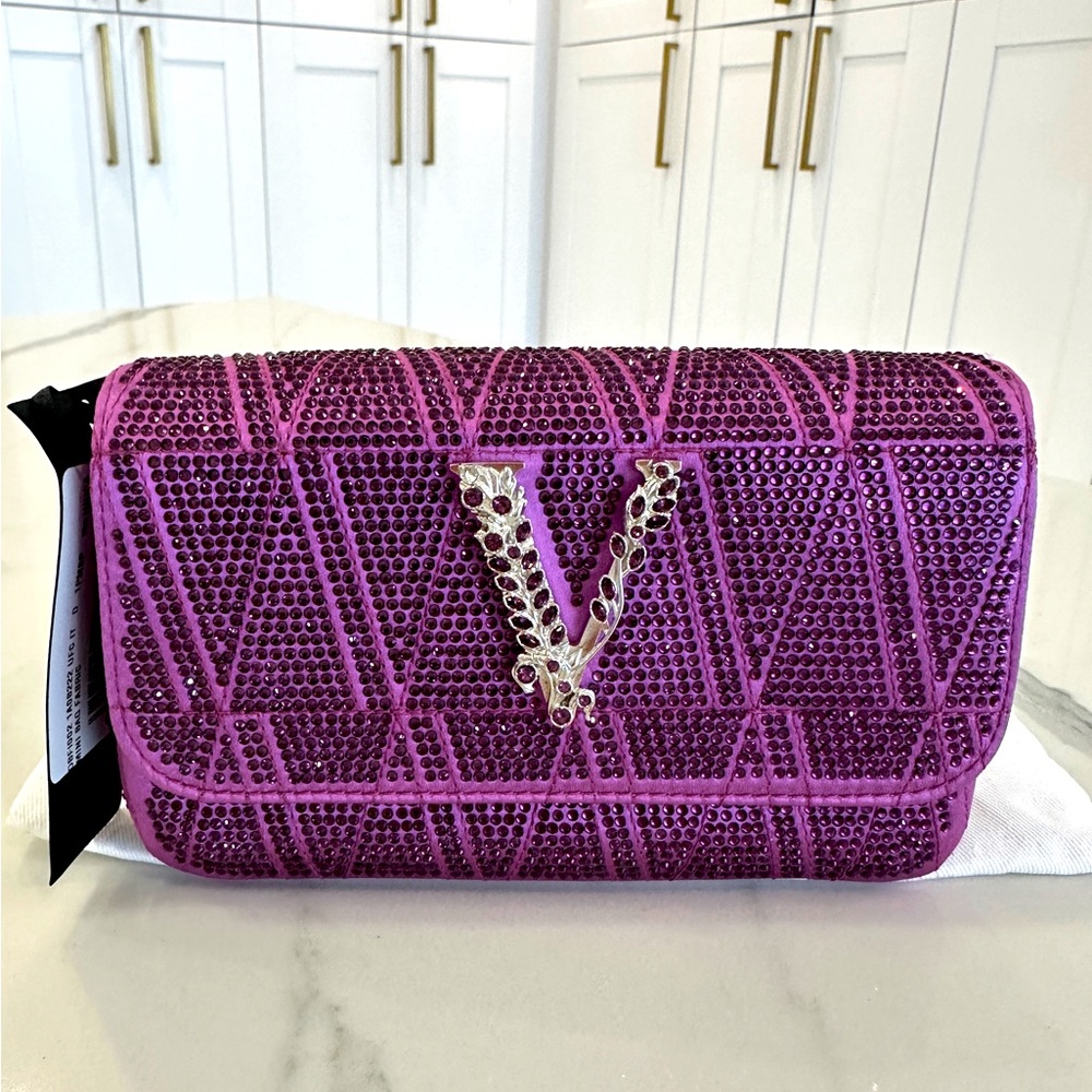 Versace Mini Medusa Monogram Crystal Embellished Satin Shoulder Bag